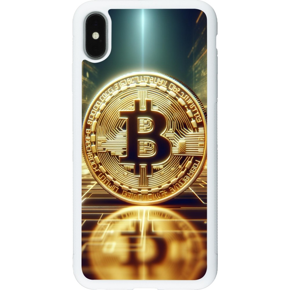 Coque iPhone Xs Max - Silicone rigide blanc Bitcoin Standing