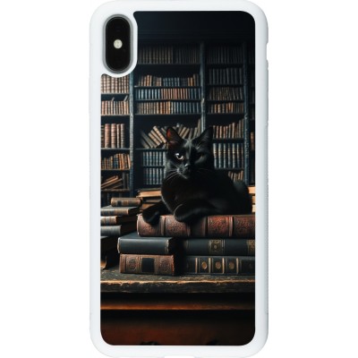 Coque iPhone Xs Max - Silicone rigide blanc Chat livres sombres