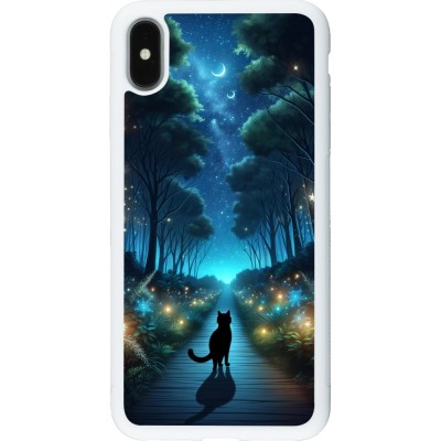 Coque iPhone Xs Max - Silicone rigide blanc Chat noir promenade