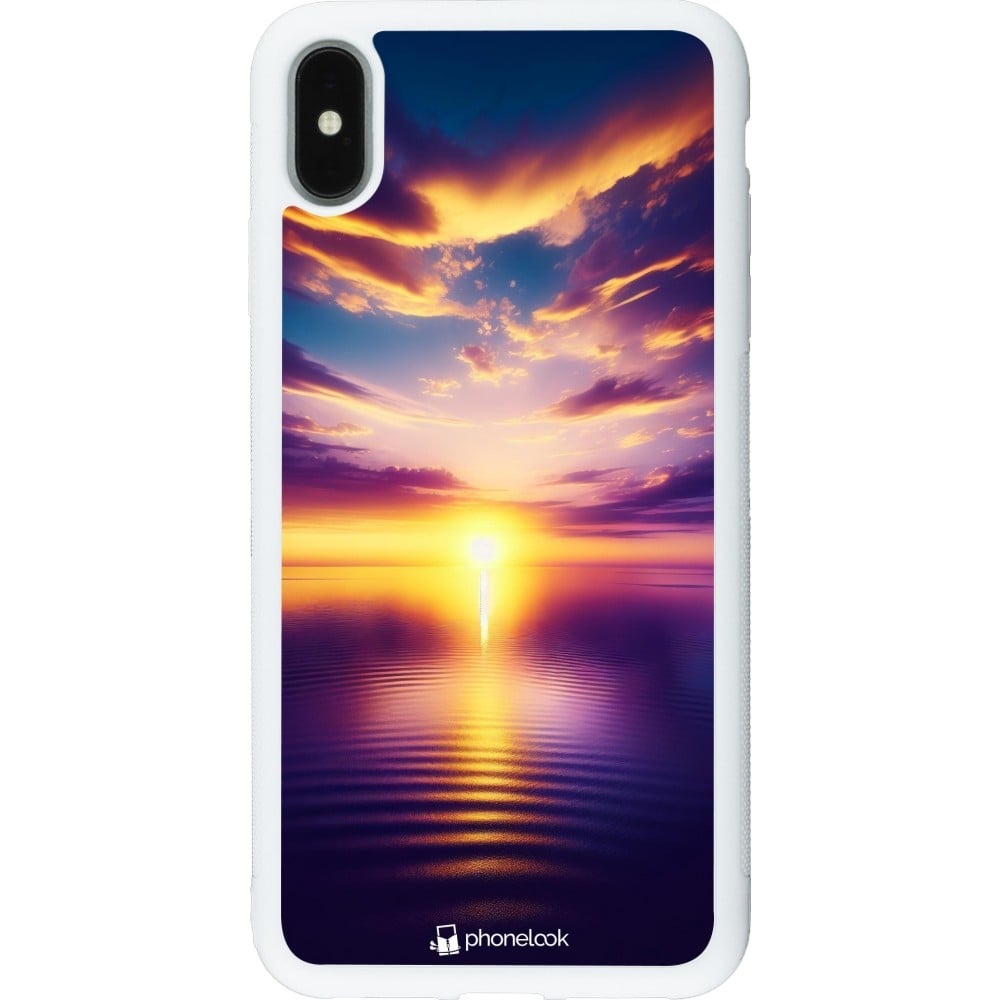 Coque iPhone Xs Max - Silicone rigide blanc Coucher soleil jaune violet