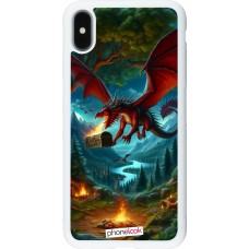 Coque iPhone Xs Max - Silicone rigide blanc Dragon Volant Forêt Trésor