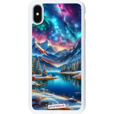 Coque iPhone Xs Max - Silicone rigide blanc Fantasy Mountain Lake Sky Stars