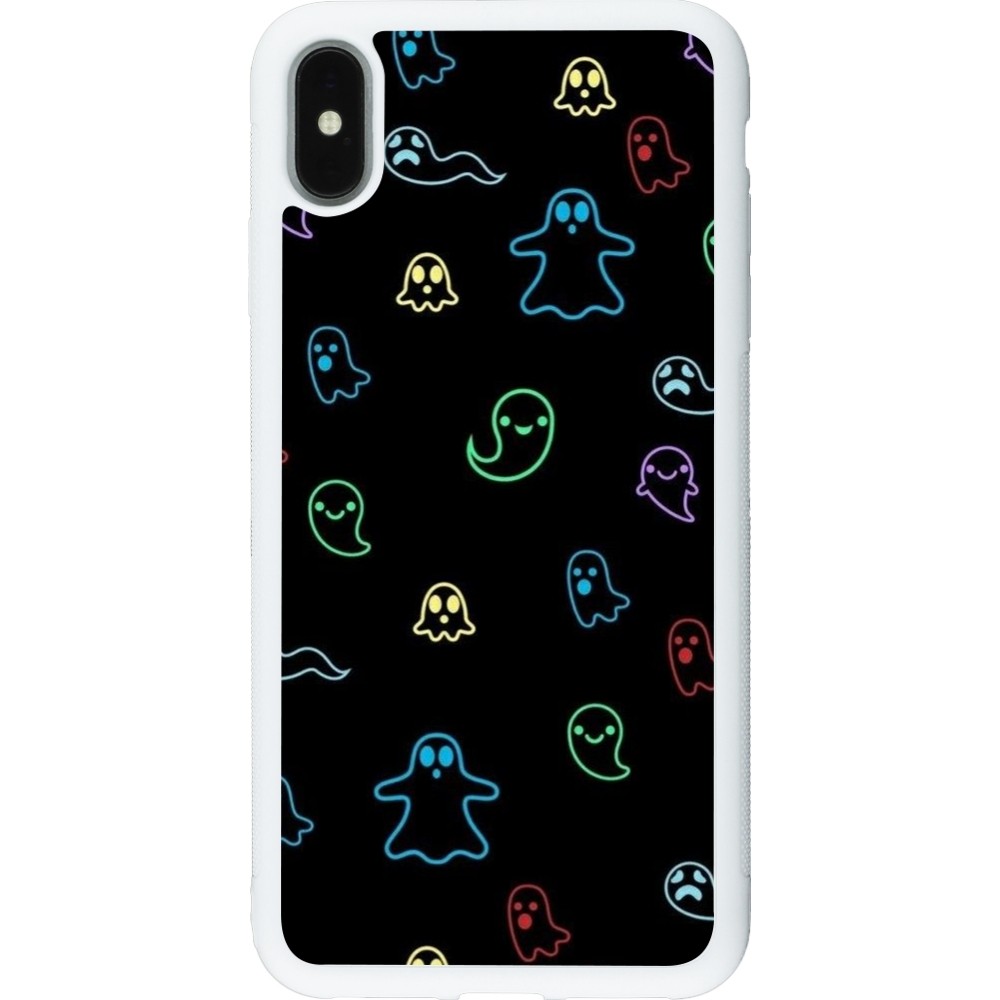 Coque iPhone Xs Max - Silicone rigide blanc Halloween 2024 colorful ghosts