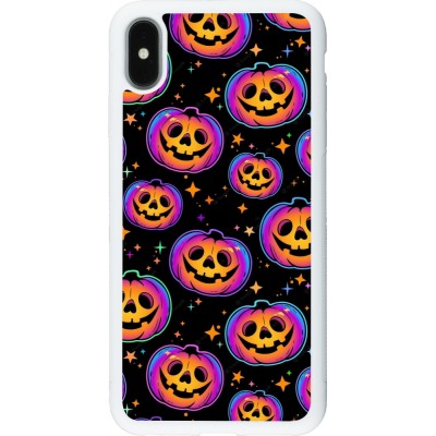 Coque iPhone Xs Max - Silicone rigide blanc Halloween 2024 rainbow pumpkins