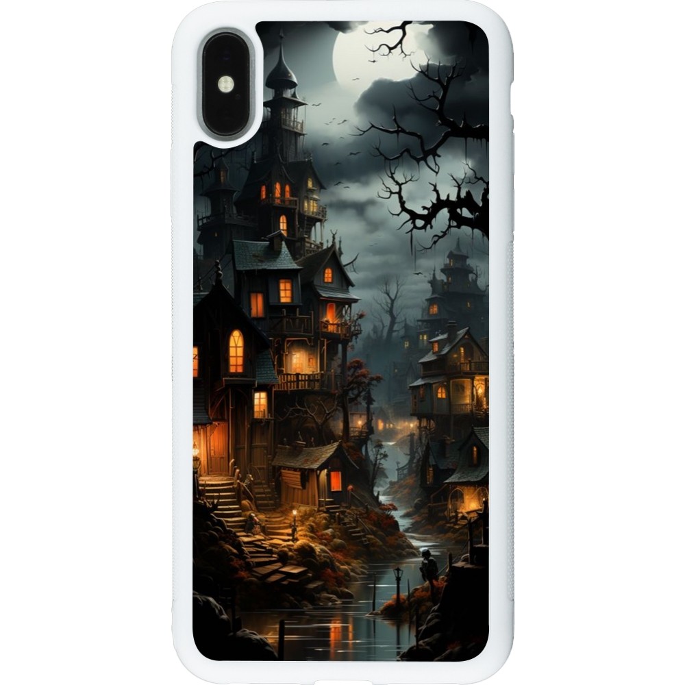 Coque iPhone Xs Max - Silicone rigide blanc Halloween 2024 scary town