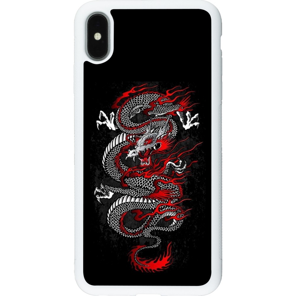 Coque iPhone Xs Max - Silicone rigide blanc Japanese style Dragon Tattoo Red Black