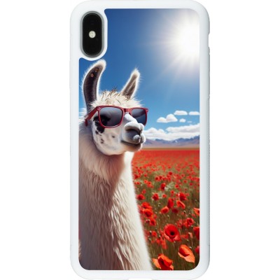 Coque iPhone Xs Max - Silicone rigide blanc Lama Chic en Coquelicot