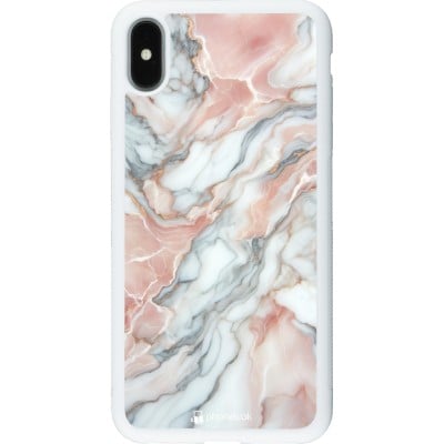 Coque iPhone Xs Max - Silicone rigide blanc Marbre Rose Lumineux