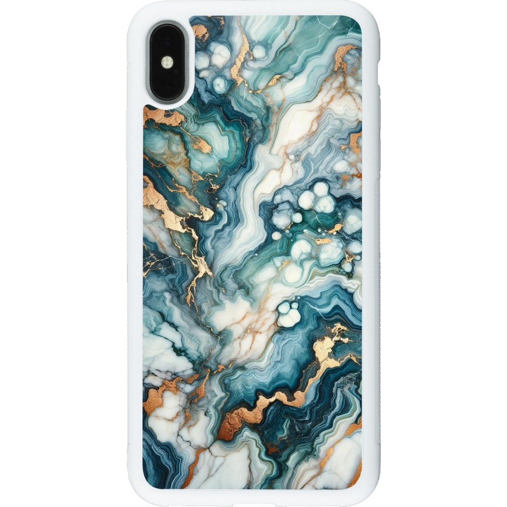 Coque iPhone Xs Max - Silicone rigide blanc Marbre Vert Bleu Doré