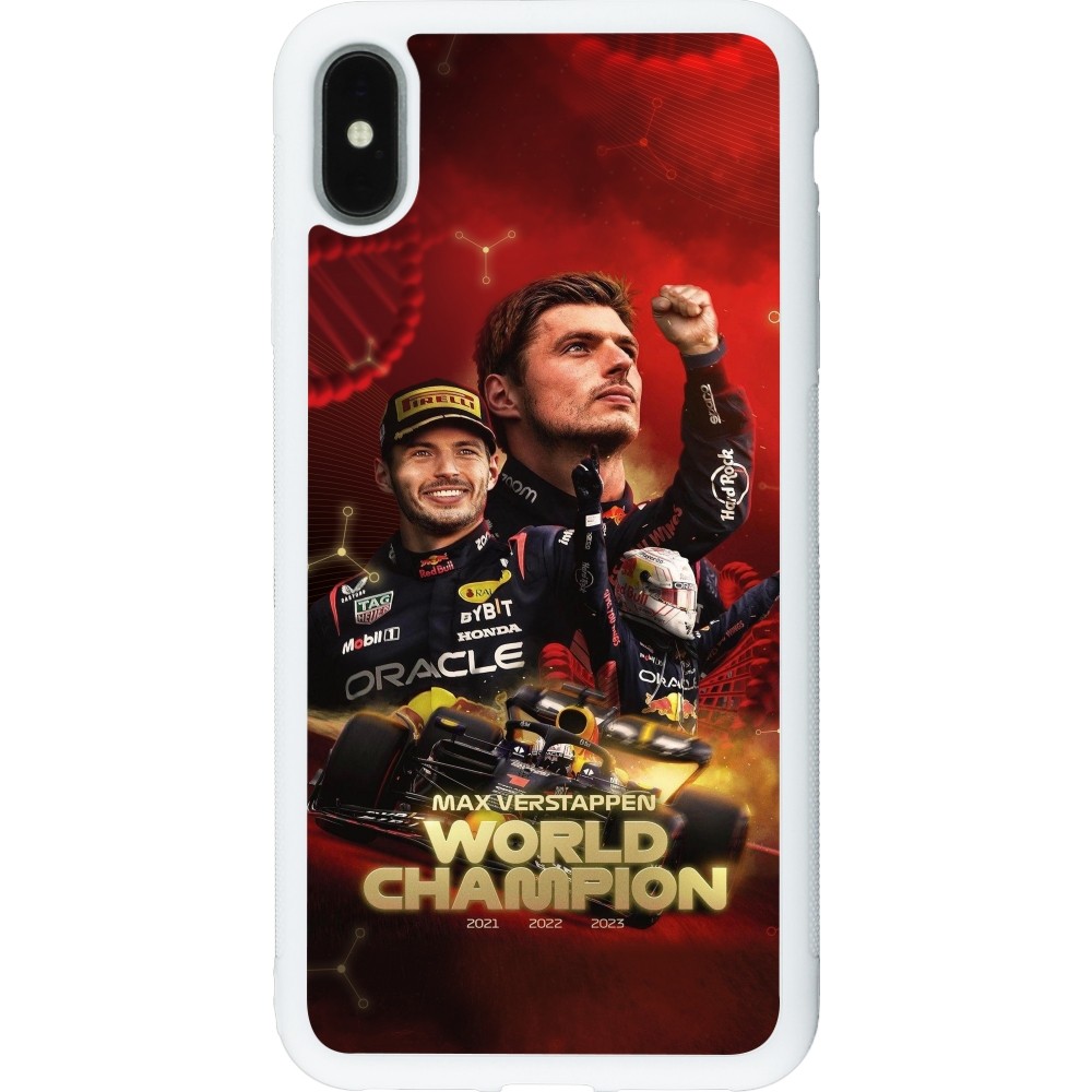 Coque iPhone Xs Max - Silicone rigide blanc Max Verstappen Champion 2023