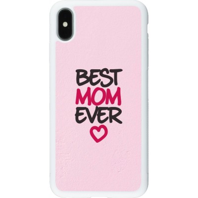 Coque iPhone Xs Max - Silicone rigide blanc Mom 2023 best Mom ever pink