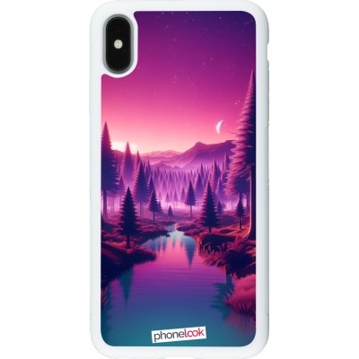 Coque iPhone Xs Max - Silicone rigide blanc Paysage Violet-Rose