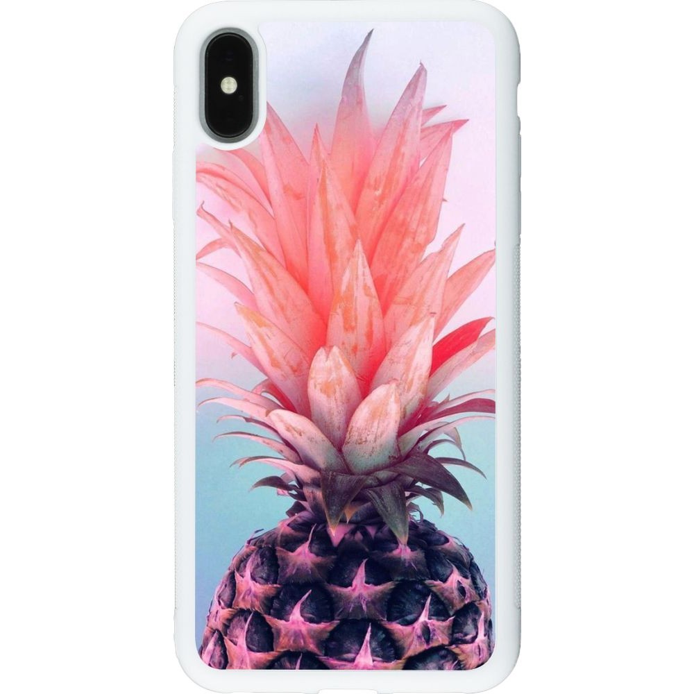 Coque iPhone Xs Max - Silicone rigide blanc Purple Pink Pineapple