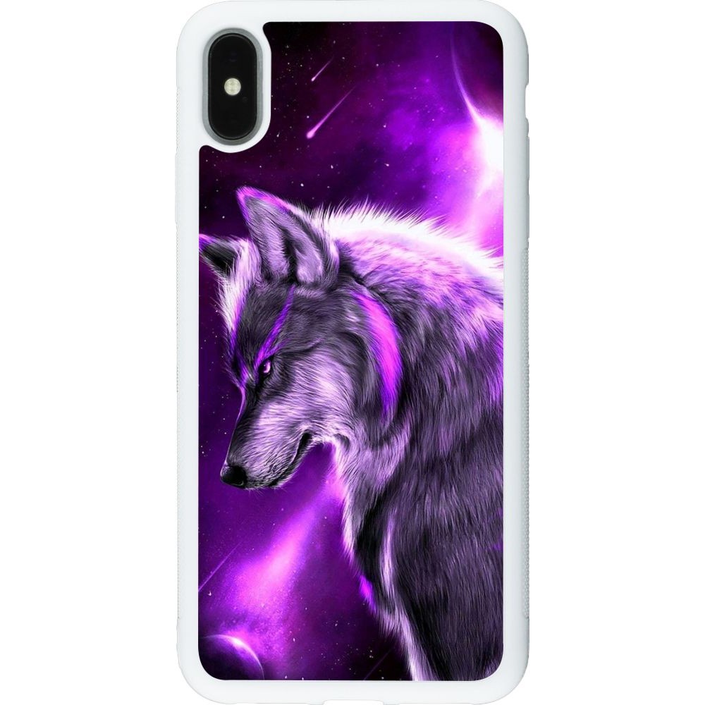 Coque iPhone Xs Max - Silicone rigide blanc Purple Sky Wolf