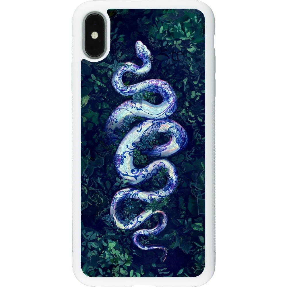 Coque iPhone Xs Max - Silicone rigide blanc Serpent Blue Anaconda