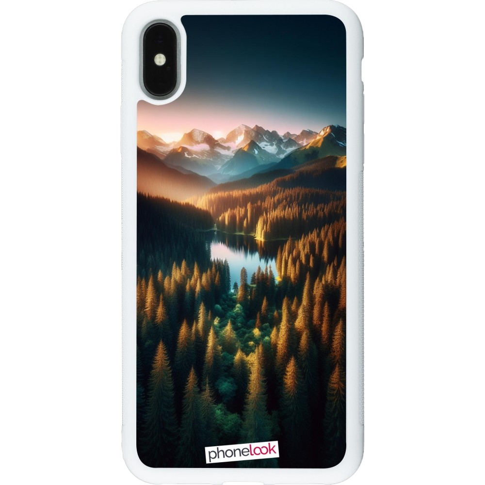 Coque iPhone Xs Max - Silicone rigide blanc Sunset Forest Lake