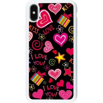 Coque iPhone Xs Max - Silicone rigide blanc Valentine 2023 love symbols