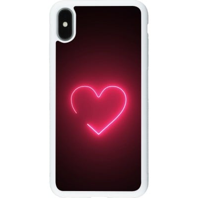 Coque iPhone Xs Max - Silicone rigide blanc Valentine 2023 single neon heart