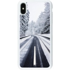 Coque iPhone Xs Max - Silicone rigide blanc Winter 22 Snowy Road