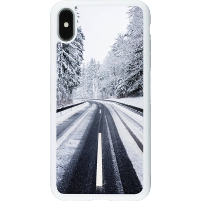 Coque iPhone Xs Max - Silicone rigide blanc Winter 22 Snowy Road