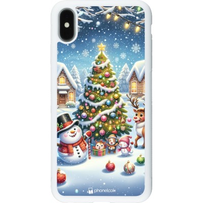 Coque iPhone Xs Max - Silicone rigide blanc Noël 2023 bonhomme de neige et sapin