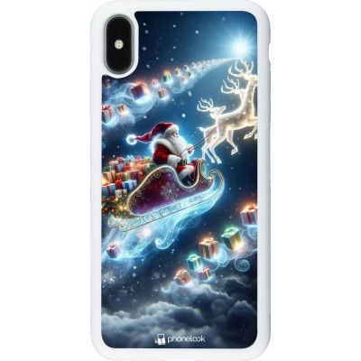 Coque iPhone Xs Max - Silicone rigide blanc Noël 2023 Père Noël enchanté