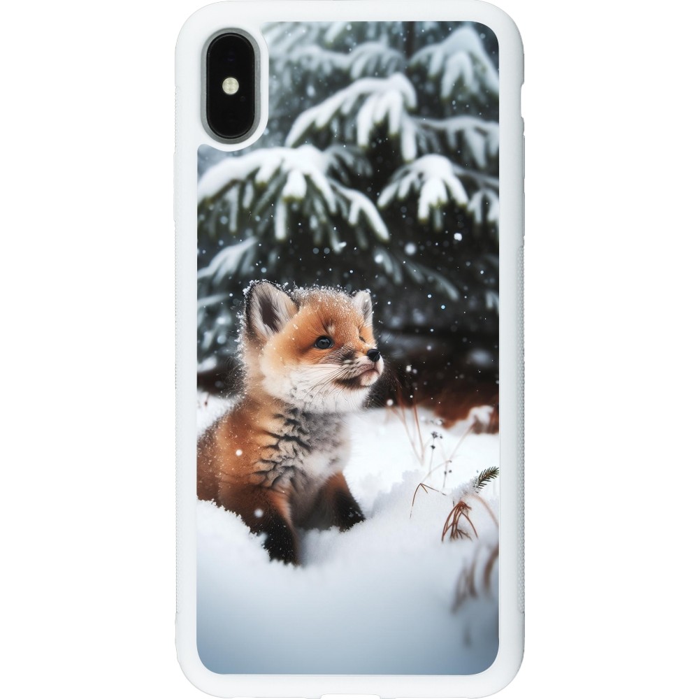 Coque iPhone Xs Max - Silicone rigide blanc Noël 2023 Renardeau sapin