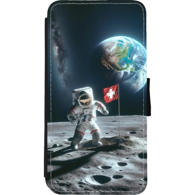 Coque iPhone Xs Max - Wallet noir Astro Suisse sur lune