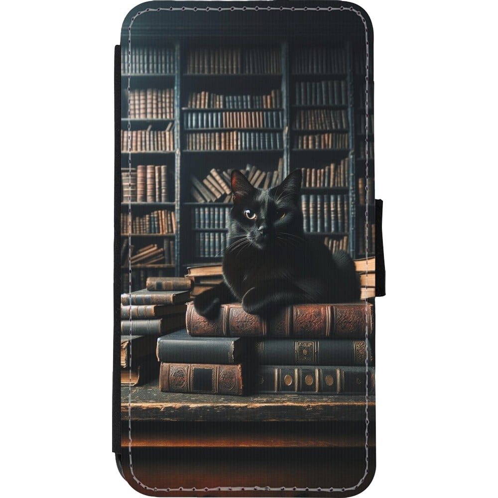 Coque iPhone Xs Max - Wallet noir Chat livres sombres