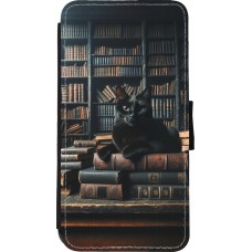 Coque iPhone Xs Max - Wallet noir Chat livres sombres