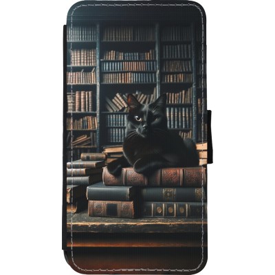 Coque iPhone Xs Max - Wallet noir Chat livres sombres