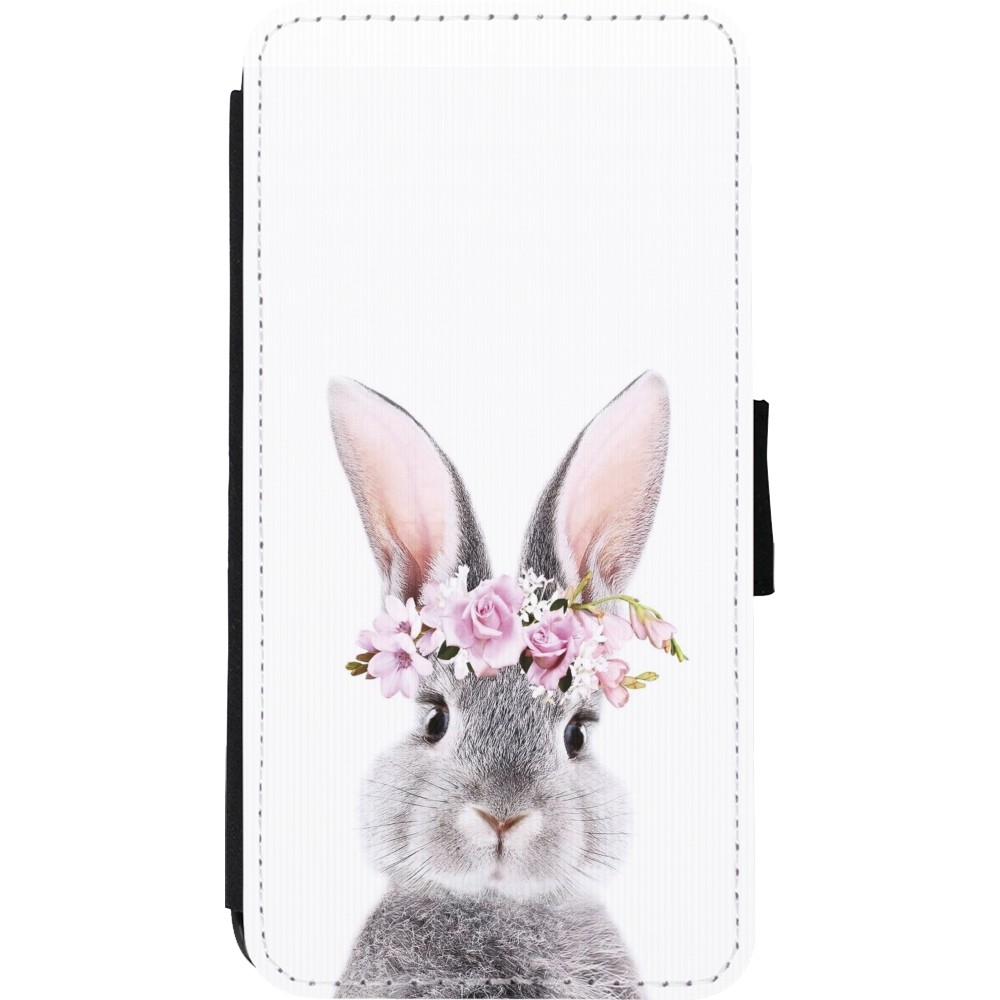 Coque iPhone Xs Max - Wallet noir Easter 2023 flower bunny