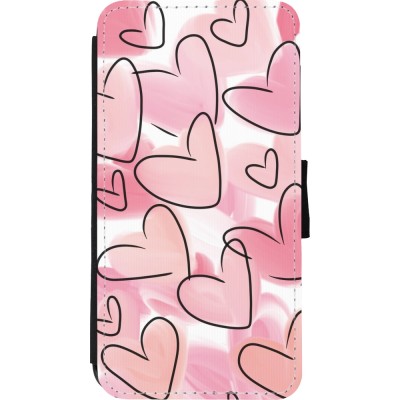 Coque iPhone Xs Max - Wallet noir Easter 2023 pink hearts