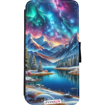 Coque iPhone Xs Max - Wallet noir Fantasy Mountain Lake Sky Stars