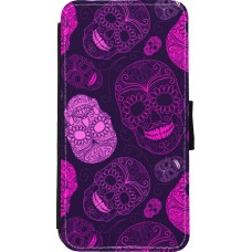 Coque iPhone Xs Max - Wallet noir Halloween 2023 pink skulls