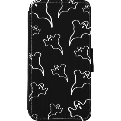 Coque iPhone Xs Max - Wallet noir Halloween 2024 black and white ghosts