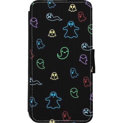 Coque iPhone Xs Max - Wallet noir Halloween 2024 colorful ghosts