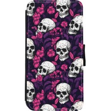 Coque iPhone Xs Max - Wallet noir Halloween 2024 romantic skulls