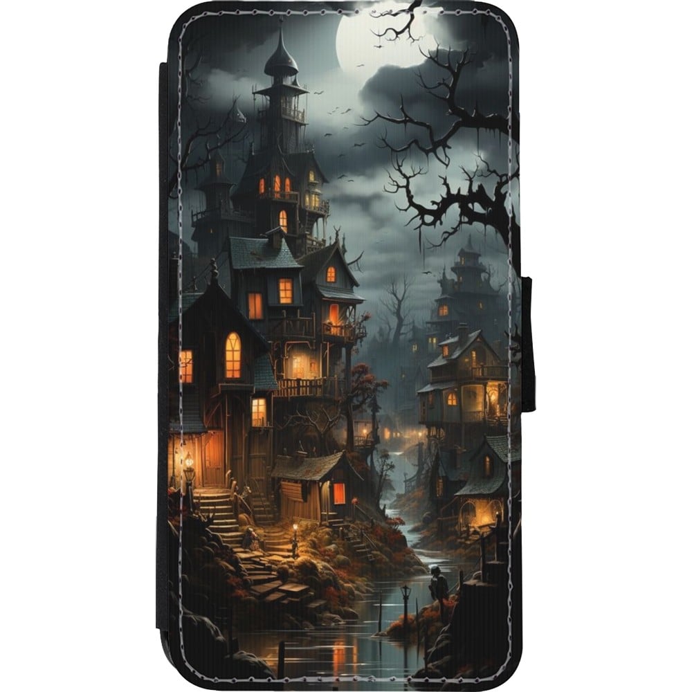 Coque iPhone Xs Max - Wallet noir Halloween 2024 scary town