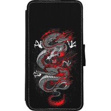 Coque iPhone Xs Max - Wallet noir Japanese style Dragon Tattoo Red Black