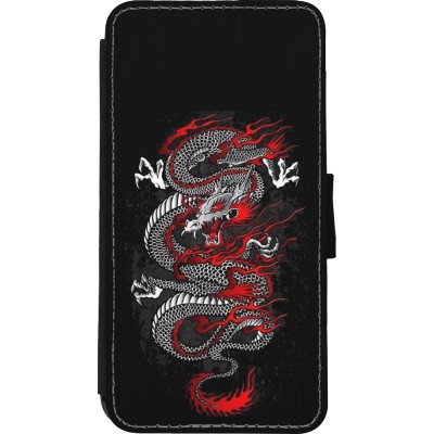 Coque iPhone Xs Max - Wallet noir Japanese style Dragon Tattoo Red Black