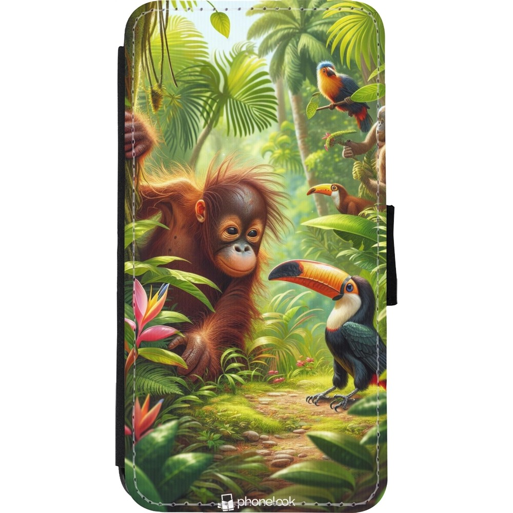 Coque iPhone Xs Max - Wallet noir Jungle Tropicale Tayrona