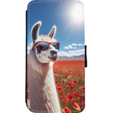 Coque iPhone Xs Max - Wallet noir Lama Chic en Coquelicot