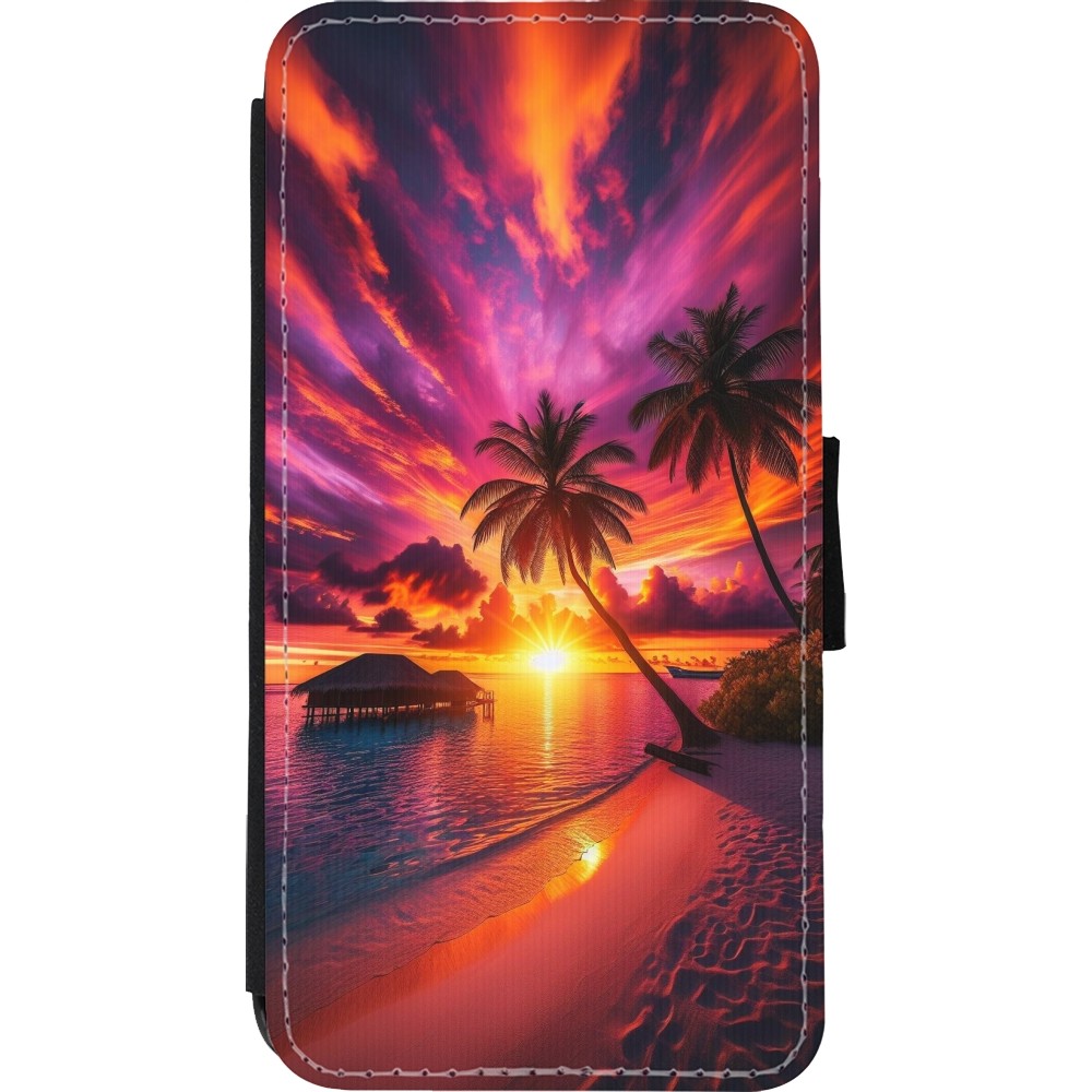 Coque iPhone Xs Max - Wallet noir Maldives Dusk Bliss