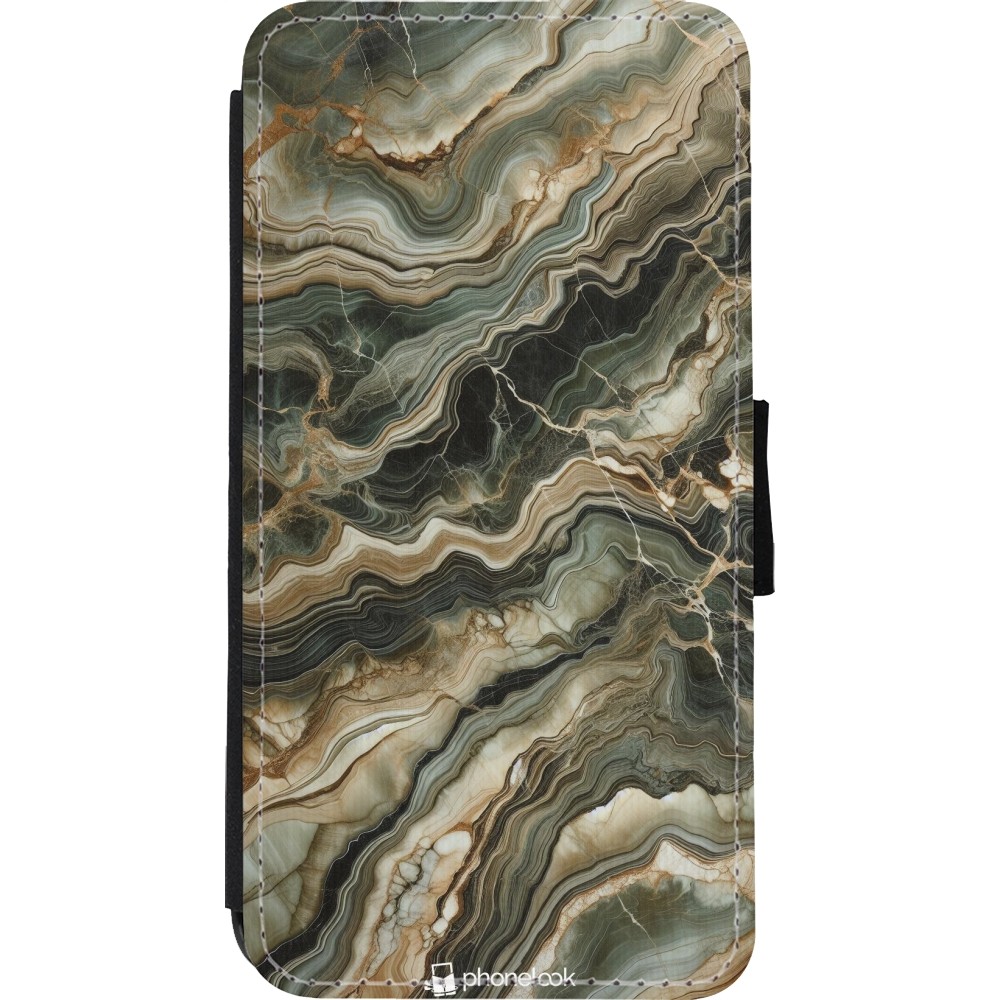 Coque iPhone Xs Max - Wallet noir Marbre Olive