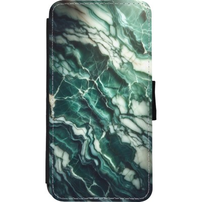 Coque iPhone Xs Max - Wallet noir Marbre vert majestueux