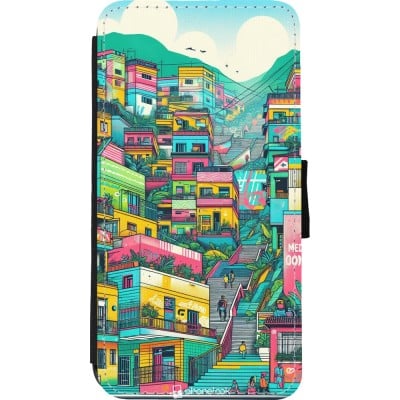 Coque iPhone Xs Max - Wallet noir Medellin Comuna 13 Art