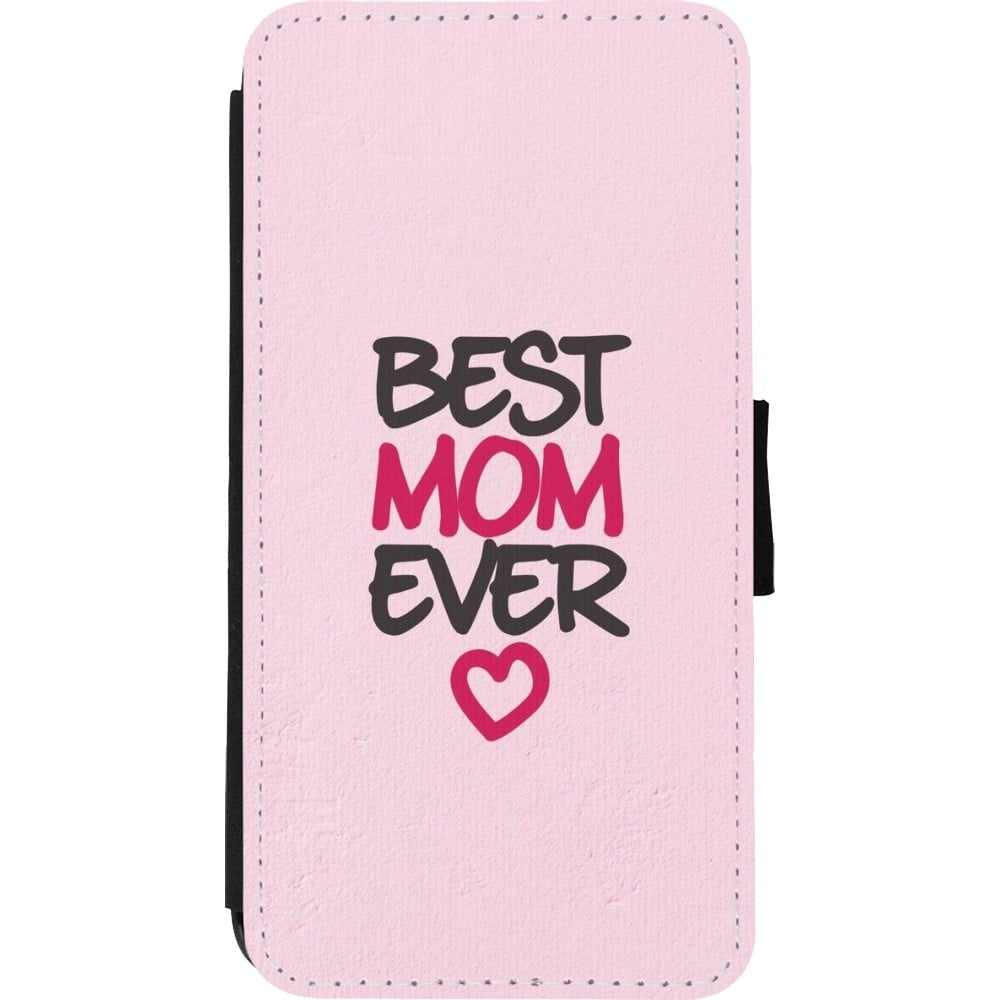 Coque iPhone Xs Max - Wallet noir Mom 2023 best Mom ever pink