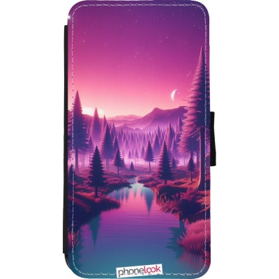 Coque iPhone Xs Max - Wallet noir Paysage Violet-Rose