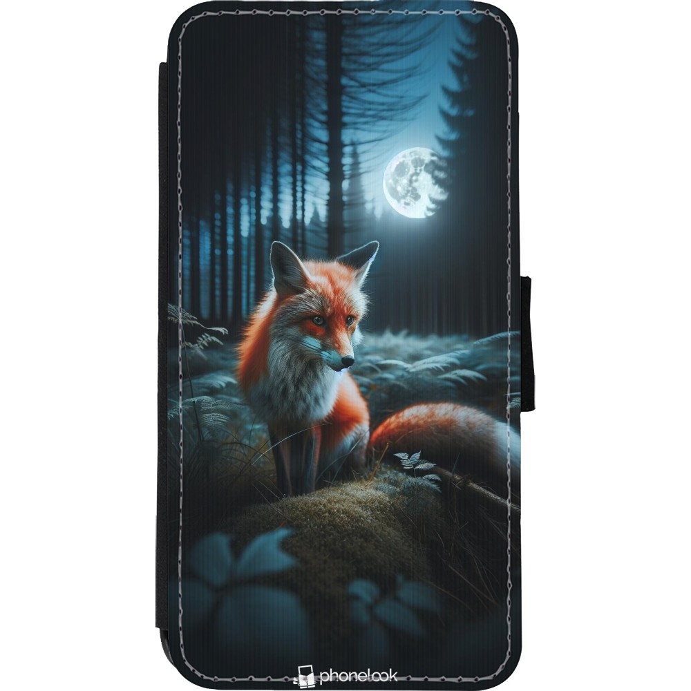 Coque iPhone Xs Max - Wallet noir Renard lune forêt